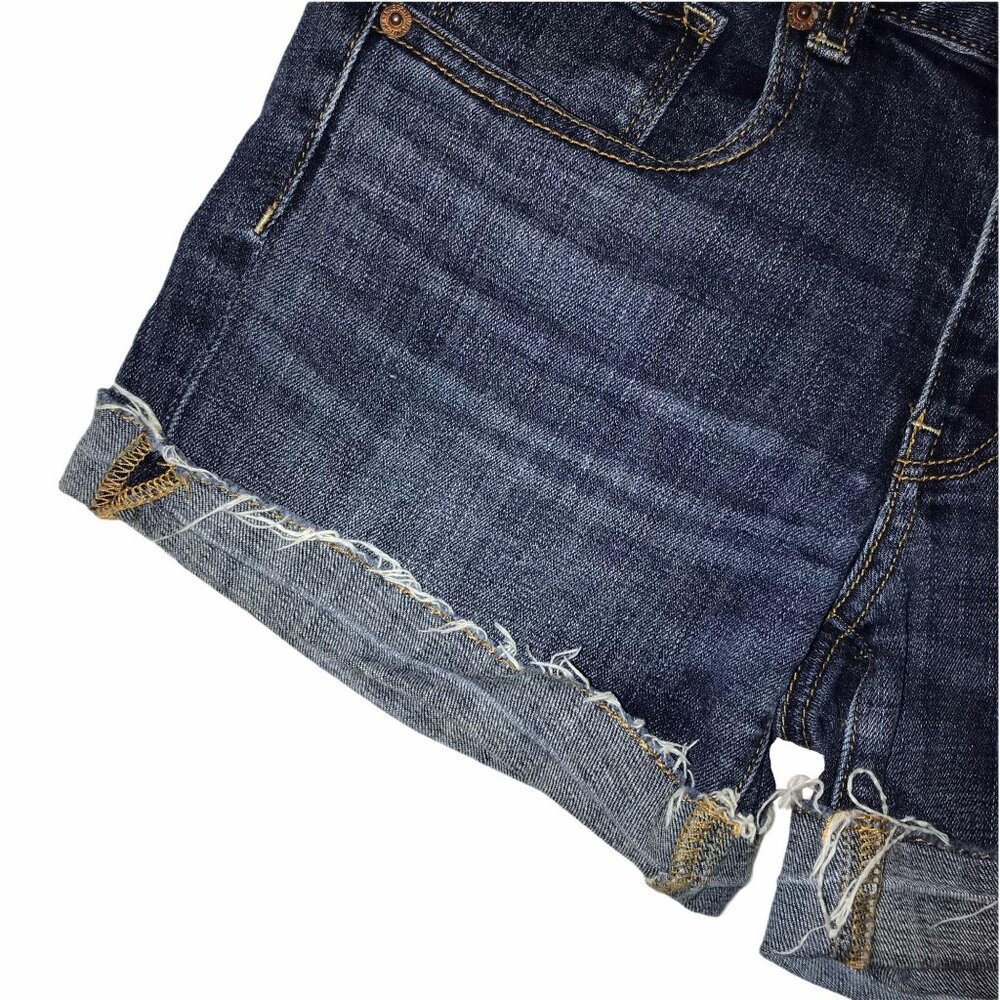 American Eagle Distressed Shorts Womens 6 Dark Wash Super Stretch Cuffed Grunge - Picture 4 of 9